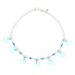 Silver-Tone & Blue Colored Metal Charm-Anklet With Bead Accents #4074