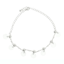 Silver-Tone & Clear Colored Metal Charm-Anklet With Bead Accents #4074