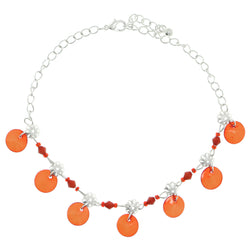 Silver-Tone & Red Colored Metal Charm-Anklet With Bead Accents #4074