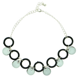 Silver-Tone & Black Colored Metal Charm-Anklet With Bead Accents #4083
