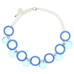 Silver-Tone & Blue Colored Metal Charm-Anklet With Bead Accents #4083