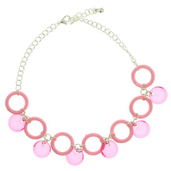Silver-Tone & Pink Colored Metal Charm-Anklet With Bead Accents #4083