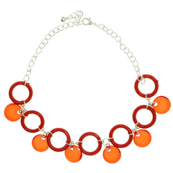 Silver-Tone & Red Colored Metal Charm-Anklet With Bead Accents #4083