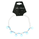 Silver-Tone & Blue Colored Metal Charm-Anklet With Bead Accents #4077