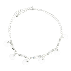 Silver-Tone & Clear Colored Metal Charm-Anklet With Bead Accents #4077