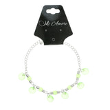 Silver-Tone & Green Colored Metal Charm-Anklet With Bead Accents #4077