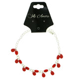 Silver-Tone & Red Colored Metal Charm-Anklet With Bead Accents #4091