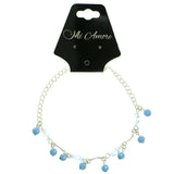Silver-Tone & Blue Colored Metal Charm-Anklet With Bead Accents #4106