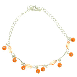 Silver-Tone & Orange Colored Metal Charm-Anklet With Bead Accents #4106
