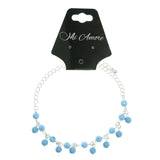 Silver-Tone & Blue Colored Metal Charm-Anklet With Bead Accents #4076
