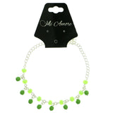 Silver-Tone & Green Colored Metal Charm-Anklet With Bead Accents #4089