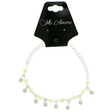 Silver-Tone & White Colored Metal Charm-Anklet With Bead Accents #4089