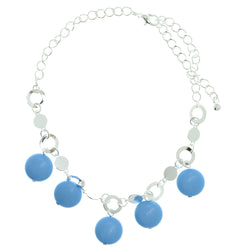 Silver-Tone & Blue Colored Metal Charm-Anklet With Bead Accents #4109