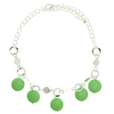 Silver-Tone & Green Colored Metal Charm-Anklet With Bead Accents #4109