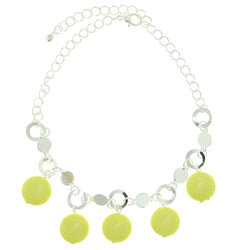 Silver-Tone & Yellow Colored Metal Charm-Anklet With Bead Accents #4109