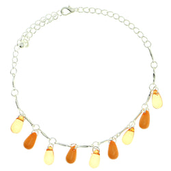 Silver-Tone & Orange Colored Metal Charm-Anklet With Bead Accents #4097