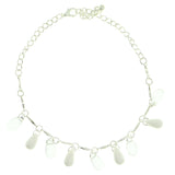Silver-Tone & White Colored Metal Charm-Anklet With Bead Accents #4097
