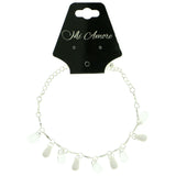 Silver-Tone & White Colored Metal Charm-Anklet With Bead Accents #4097