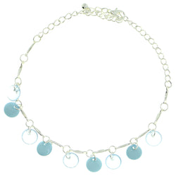 Silver-Tone & Blue Colored Metal Charm-Anklet With Bead Accents #4102