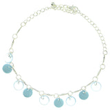 Silver-Tone & Blue Colored Metal Charm-Anklet With Bead Accents #4102