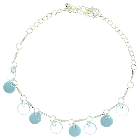 Silver-Tone & Blue Colored Metal Charm-Anklet With Bead Accents #4102