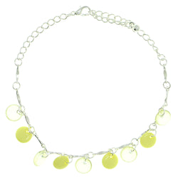 Silver-Tone & Yellow Colored Metal Charm-Anklet With Bead Accents #4102