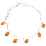 Heart Charm-Anklet With Bead Accents Silver-Tone & Orange Colored #4104
