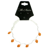 Heart Charm-Anklet With Bead Accents Silver-Tone & Orange Colored #4104