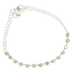 AB Finish Chain-Anklet With Crystal Accents  Silver-Tone Color #4054