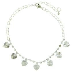 Heart Charm-Anklet With Crystal Accents  Silver-Tone Color #4068
