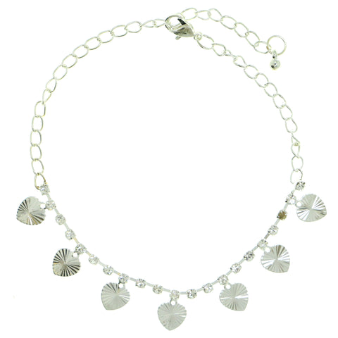 Heart Charm-Anklet With Crystal Accents  Silver-Tone Color #4068
