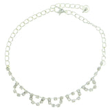 Silver-Tone Metal Chain-Anklet With Crystal Accents #4069