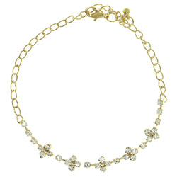 Gold-Tone Metal Chain-Anklet With Crystal Accents #4063