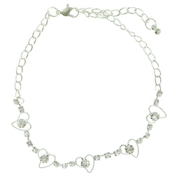 Heart Charm-Anklet With Crystal Accents  Silver-Tone Color #4067