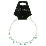 Silver-Tone & Blue Colored Metal Charm-Anklet With Bead Accents #4092