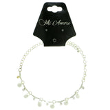 Silver-Tone & White Colored Metal Charm-Anklet With Bead Accents #4092