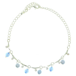 Silver-Tone & Blue Colored Metal Charm-Anklet With Bead Accents #4107