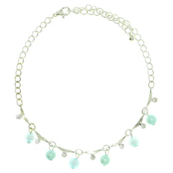Silver-Tone & Blue Colored Metal Charm-Anklet With Bead Accents #4107