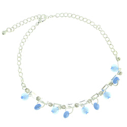 Silver-Tone & Blue Colored Metal Charm-Anklet With Crystal Accents #4065