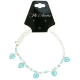 Silver-Tone & Blue Colored Metal Charm-Anklet With Bead Accents #4094