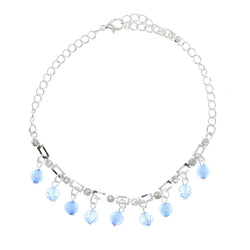 Silver-Tone & Blue Colored Metal Charm-Anklet With Crystal Accents #4078