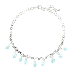 Silver-Tone & Blue Colored Metal Charm-Anklet With Crystal Accents #4078