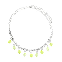 Silver-Tone & Yellow Colored Metal Charm-Anklet With Crystal Accents #4078