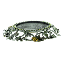 Leaves Candle-Holder With Crystal Accents Pewter & Multi Colored #CH1