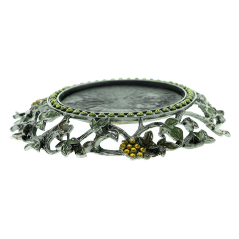 Leaves Candle-Holder With Crystal Accents Pewter & Multi Colored #CH1