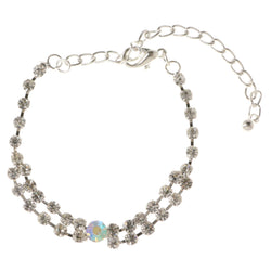 Silver-Tone & Multi Colored Metal Tennis-Bracelet With Crystal Accents #3390