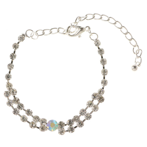 Silver-Tone & Multi Colored Metal Tennis-Bracelet With Crystal Accents #3390
