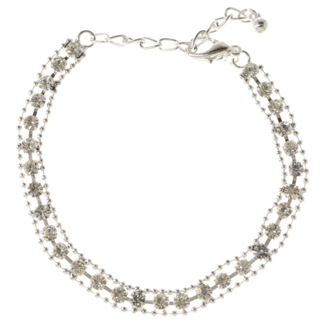 Silver-Tone Metal Tennis-Bracelet With Crystal Accents #3406