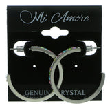Silver-Tone & Multi Colored Metal Hoop-Earrings With Crystal Accents #315