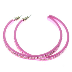 Pink Metal Crystal-Hoop-Earrings With Crystal Accents #319